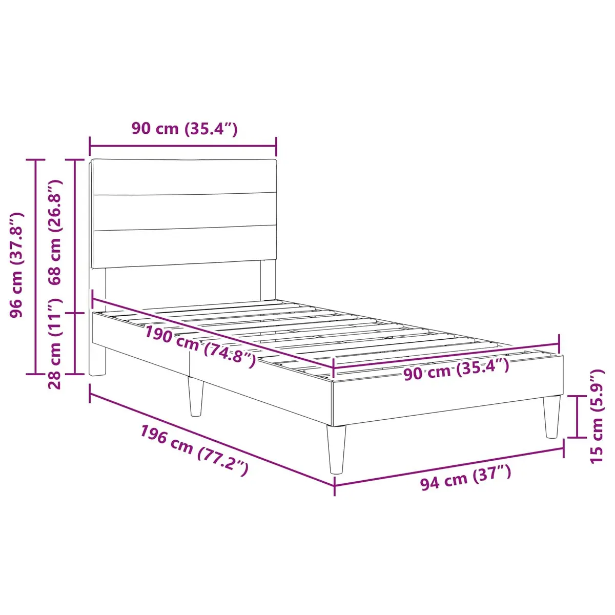Dark Grey Upholstered Bed Frame 90 x 190 cm