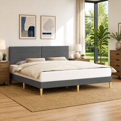 Dark Grey Fabric Headboard Bed Frame 180 x 200 cm