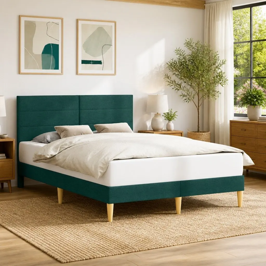 Dark Grey Fabric Upholstered Bed Frame with Headboard