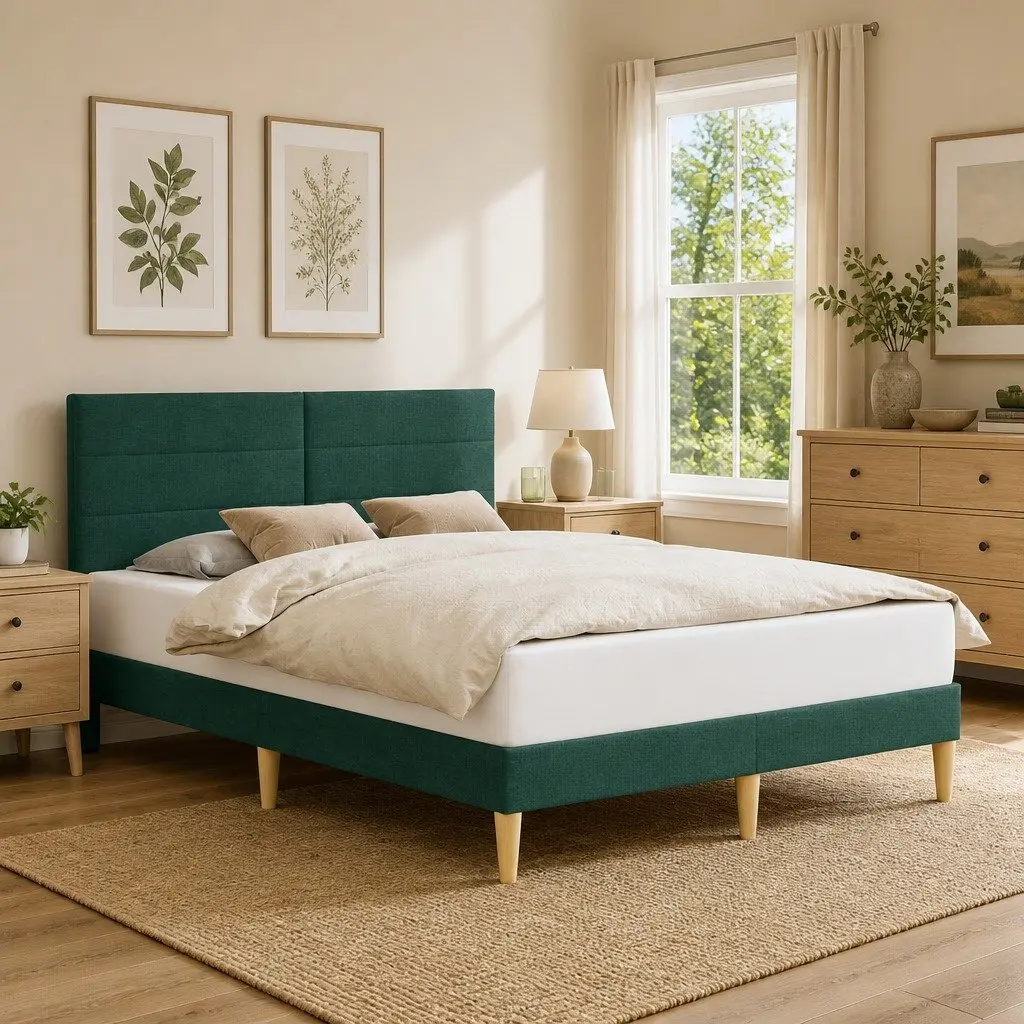 Fabric Upholstered Bed Frame in Dark Grey