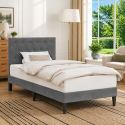 Dark Grey Velvet Bed Frame with Tapered Legs 90 x 190 cm