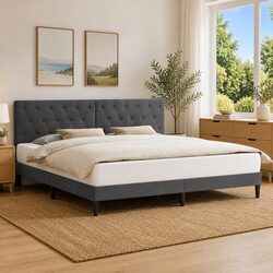 Velvet Headboard Bed Frame in Dark Grey 180 x 200 cm