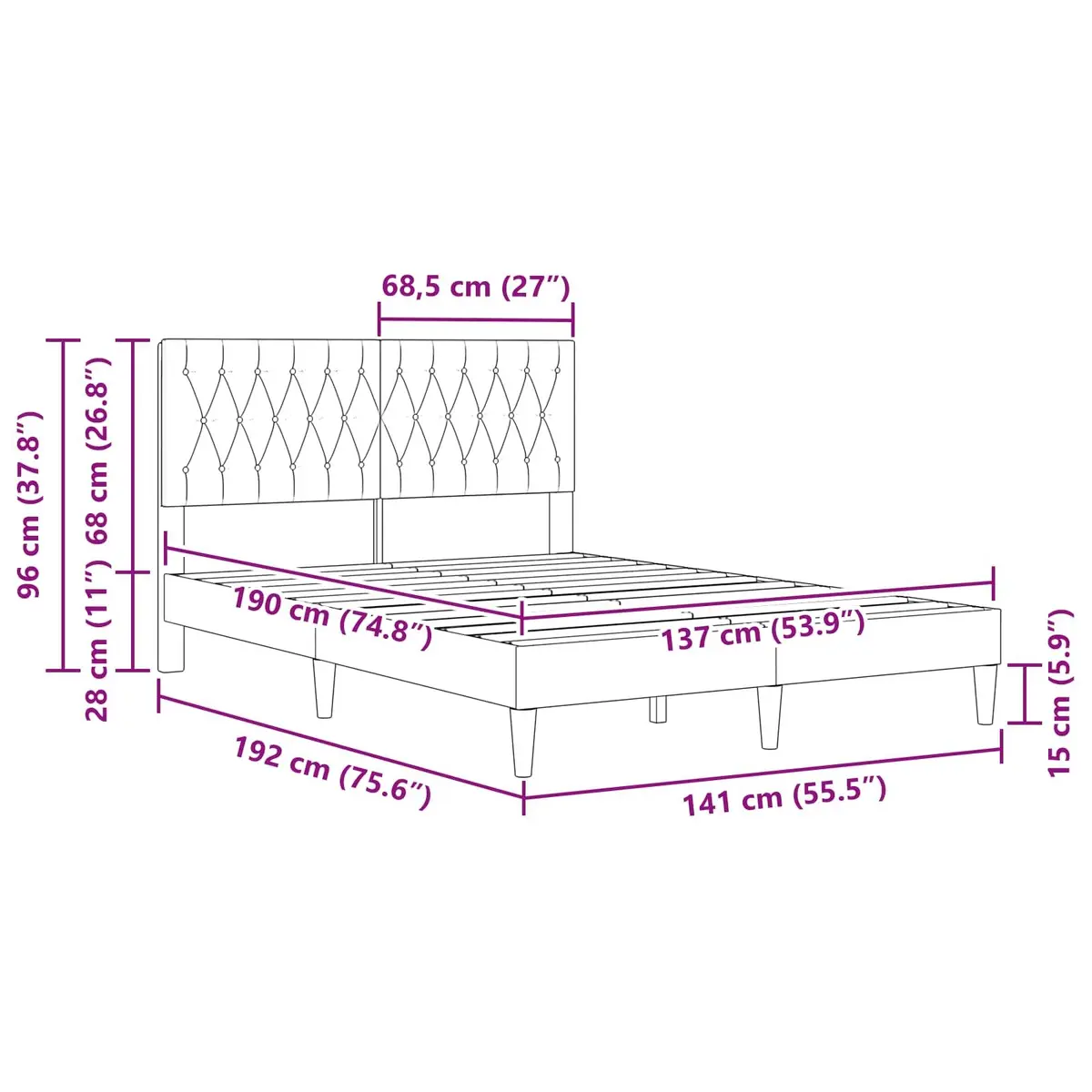 Dark Grey Velvet Bed Frame with Tapered Legs