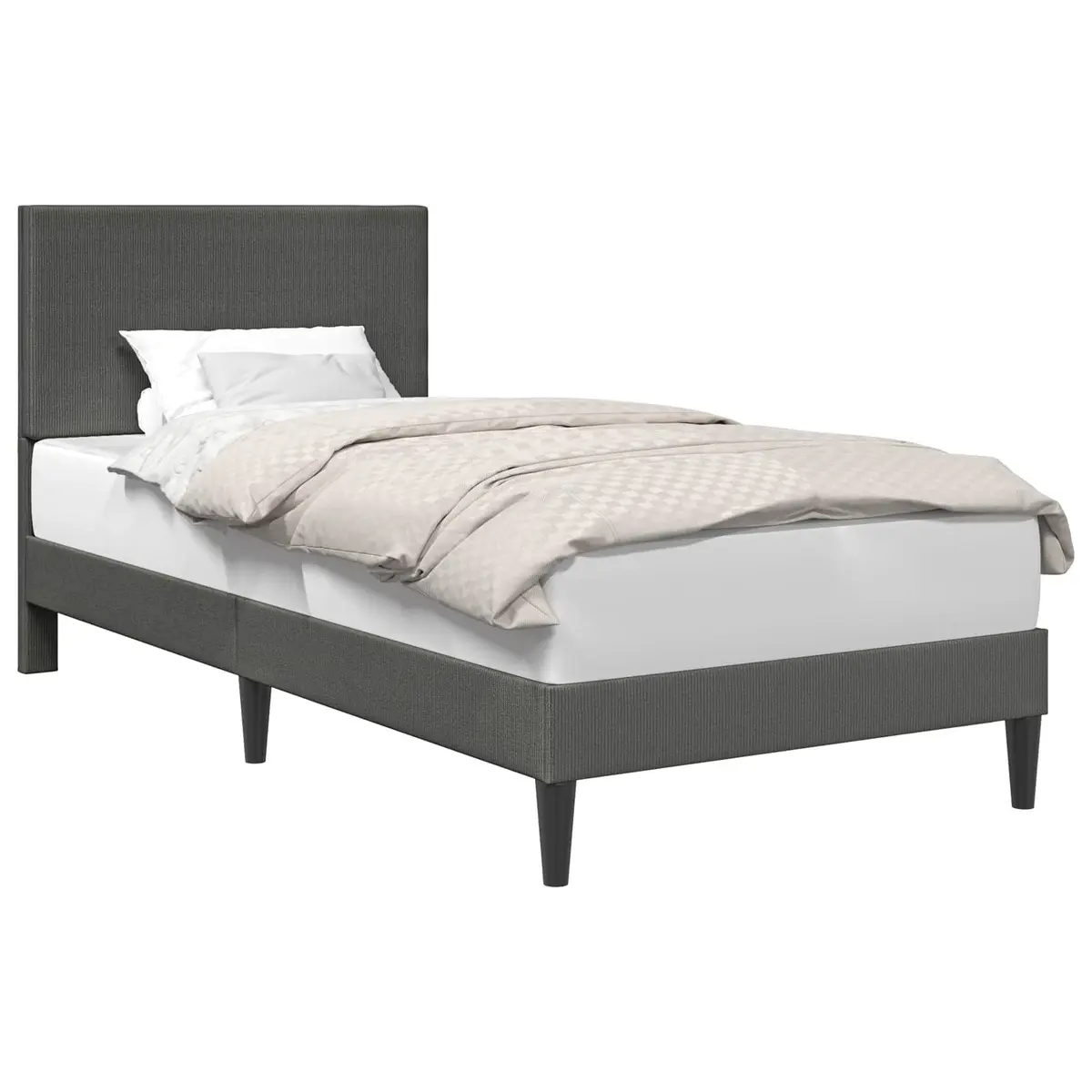 Dark Grey Bed Frame with Corduroy Headboard 90 x 190 cm