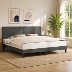 Dark Grey Corduroy Bed Frame with Headboard 180 x 200 cm