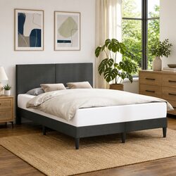 Corduroy Upholstered Bed Frame with Headboard Dark Grey 137x190cm