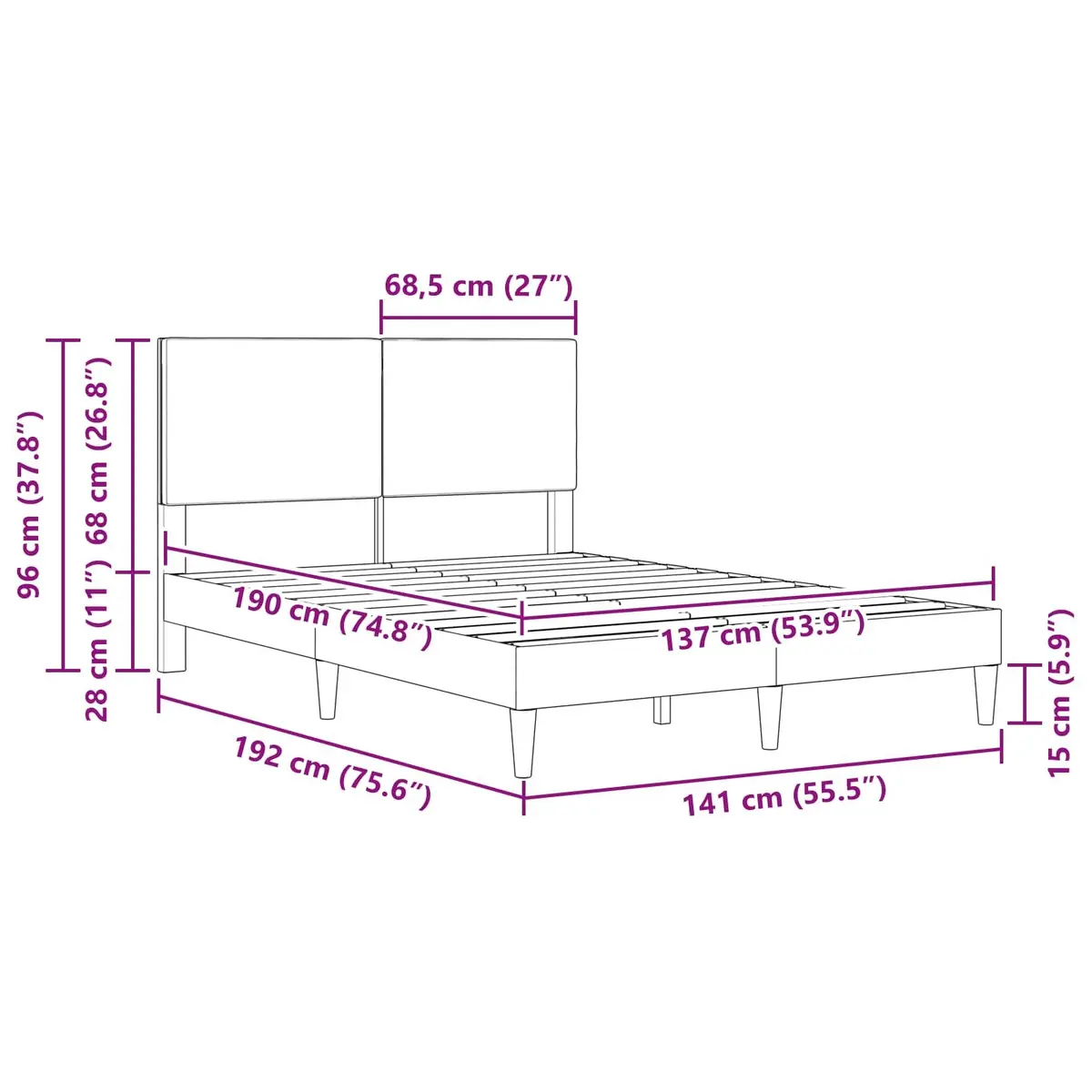 Corduroy Upholstered Bed Frame with Headboard Dark Grey 137x190cm