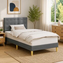 Dark Grey Fabric Headboard Bed Frame 90 x 190 cm