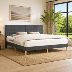Dark Grey Fabric Headboard Bed Frame 180 x 200 cm
