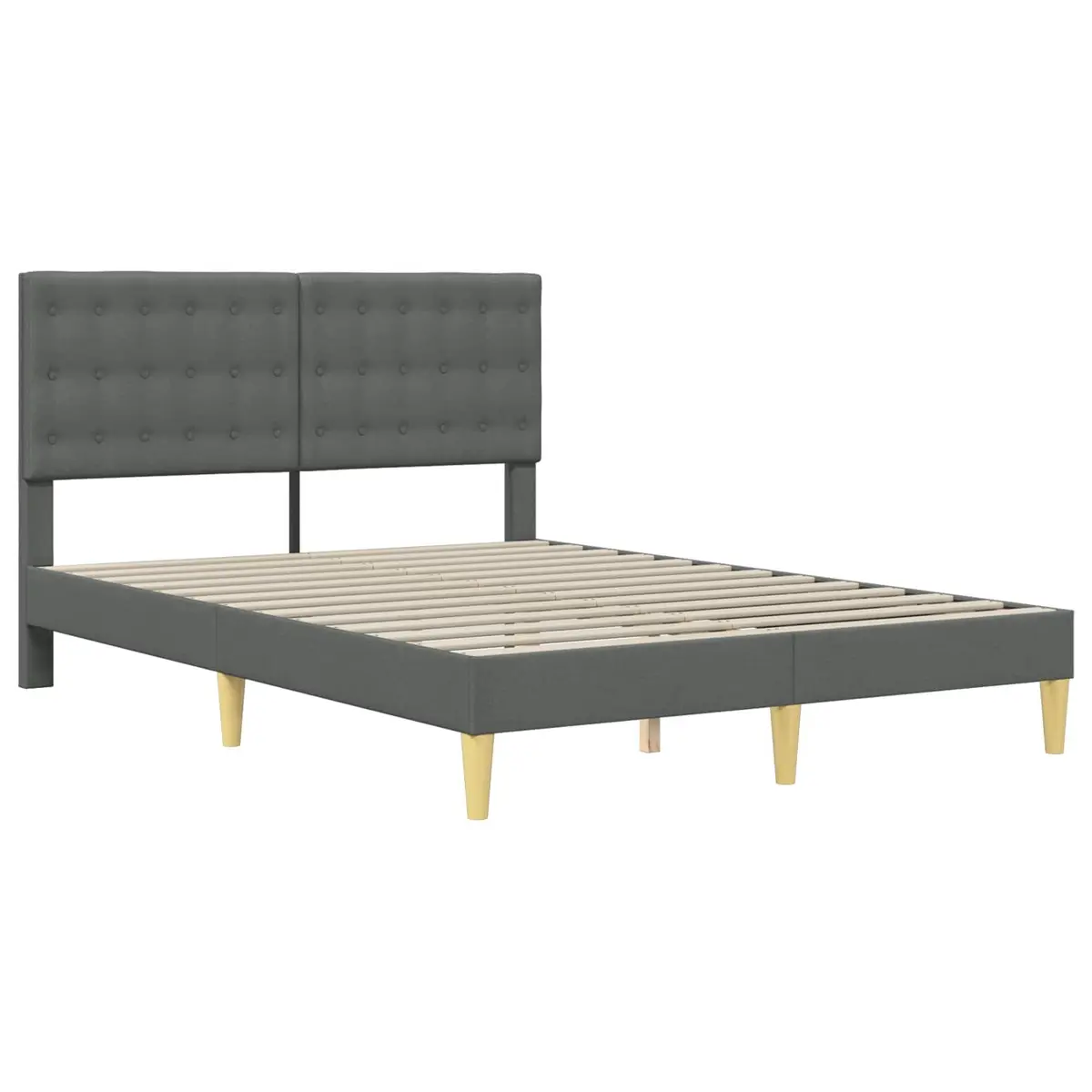 Bed Frame with Headboard Dark Grey Fabric Modern Bedroom Furniture Slatted Base