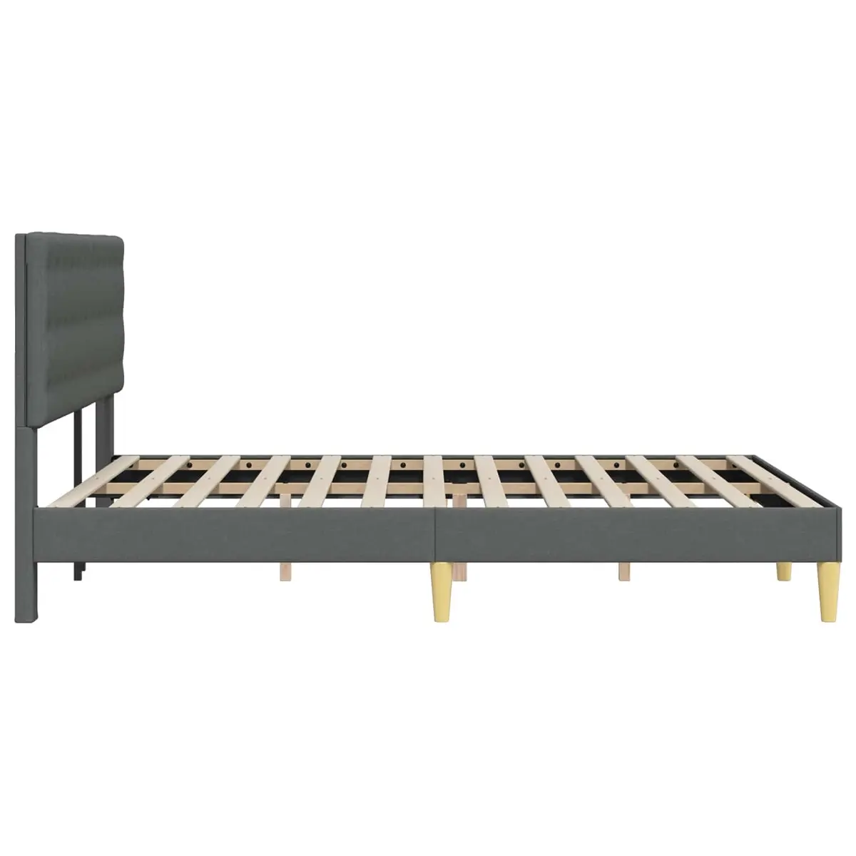 Bed Frame with Headboard Dark Grey Fabric Modern Bedroom Furniture Slatted Base