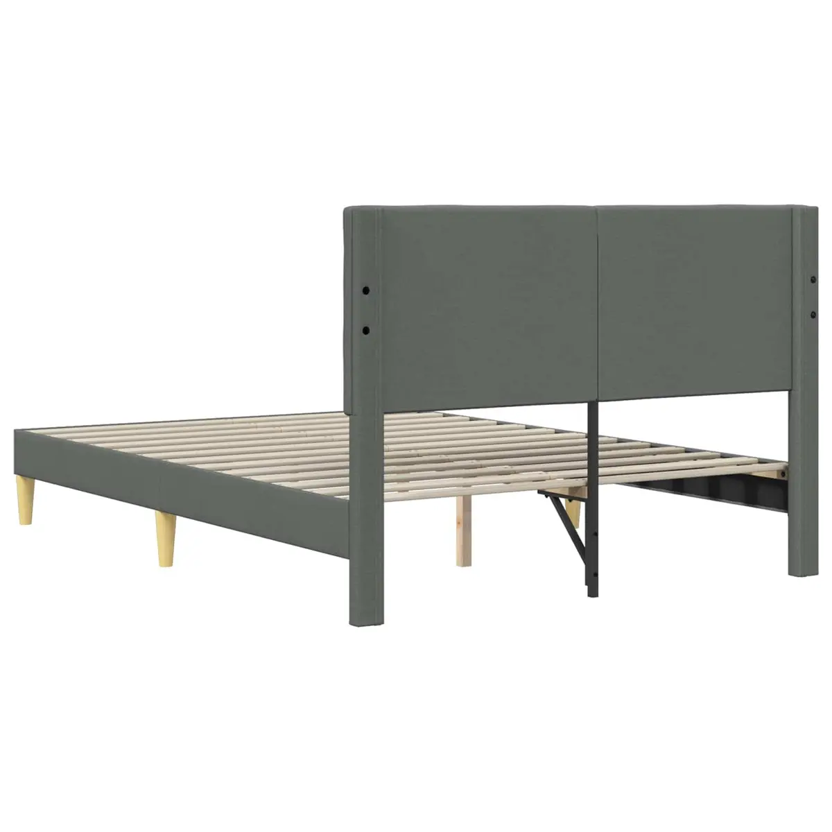 Bed Frame with Headboard Dark Grey Fabric Modern Bedroom Furniture Slatted Base