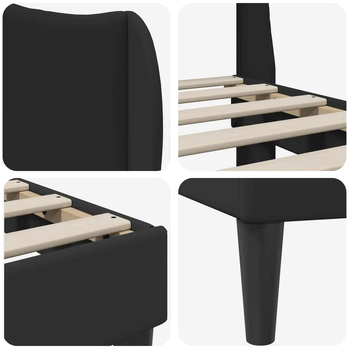 Black Bed Frame with Headboard 137x190cm Faux Leather
