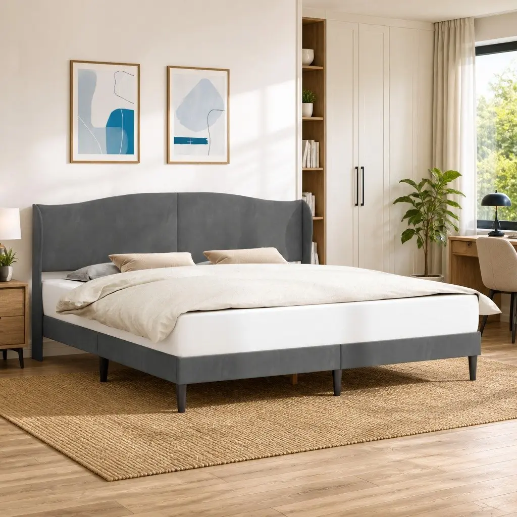 Dark Grey Velvet Bed Frame with Headboard 180 x 200 cm