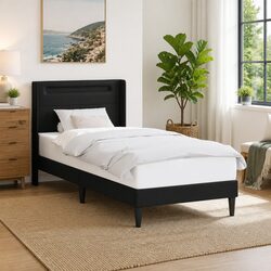 Faux Leather Bed Frame with Multicolour LED Lights 90 x 190 cm
