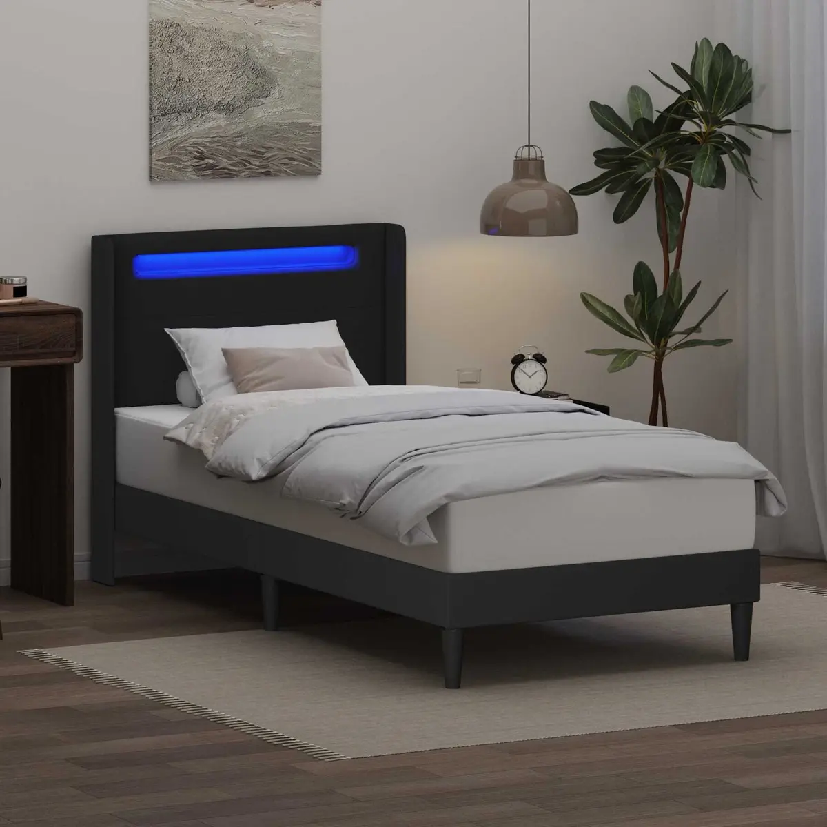 Faux Leather Bed Frame with Multicolour LED Lights 90 x 190 cm