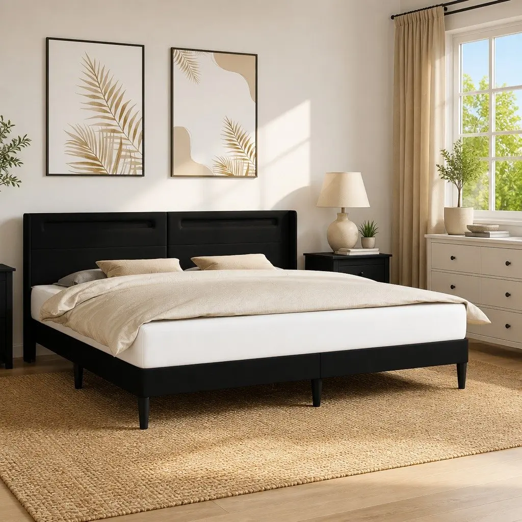 Black Bed Frame with LED Strip Lighting 180x200cm