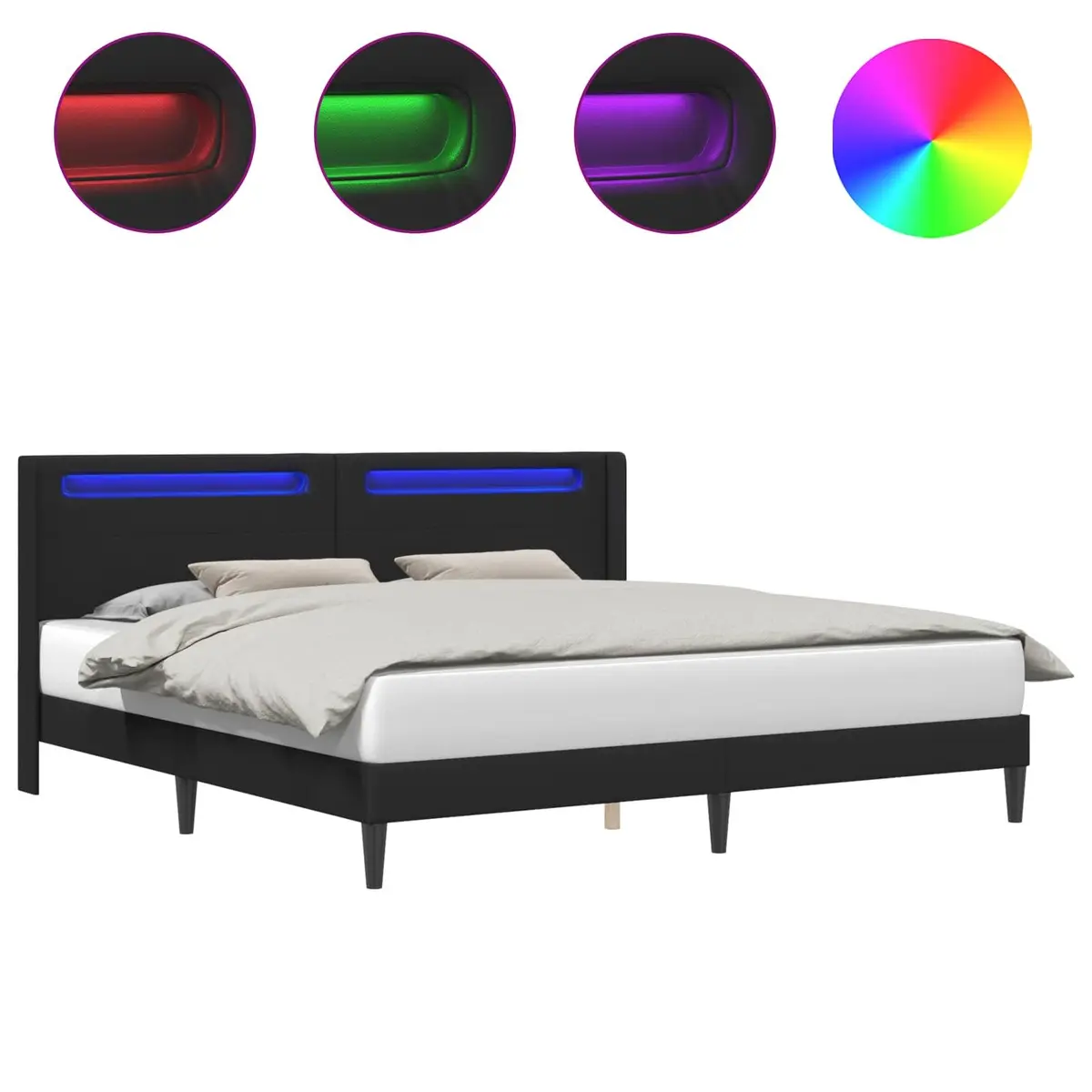 Black Bed Frame with LED Strip Lighting 180x200cm
