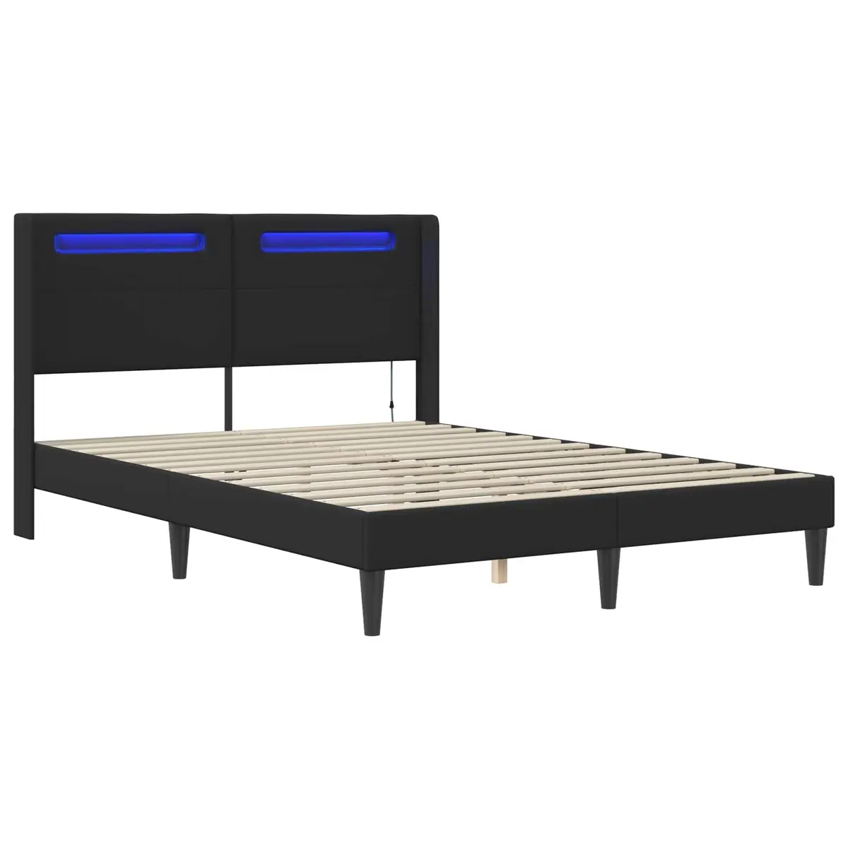 Black Faux Leather Bed Frame with LED Headboard
