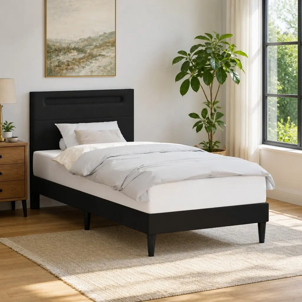 Black Bed Frame 90 x 190 cm with Faux Leather