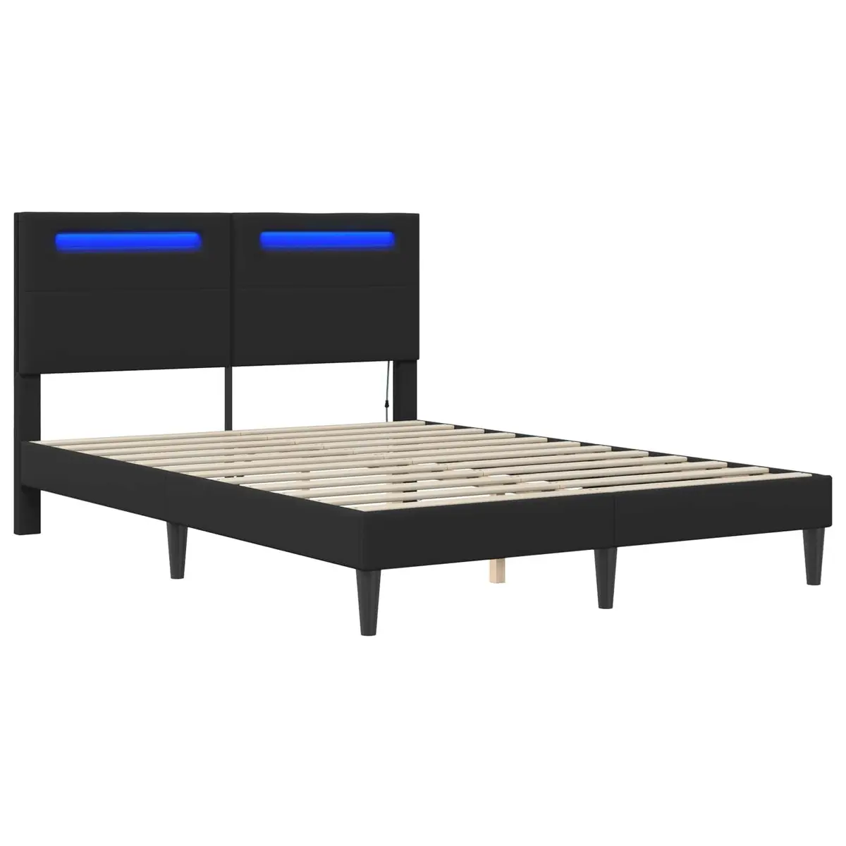 Faux Leather Black Bed Frame with LED Lighting
