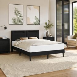 Black Faux Leather Bed Frame with LED Lighting 153 x 203 cm