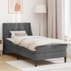 Grey Velvet Bed Frame with Mattress 90 x 190 cm Modern Bedroom Furniture