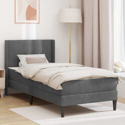 Bed Frame with Mattress Grey 90 x 190 cm Velvet Slatted Modern Bedroom Furniture