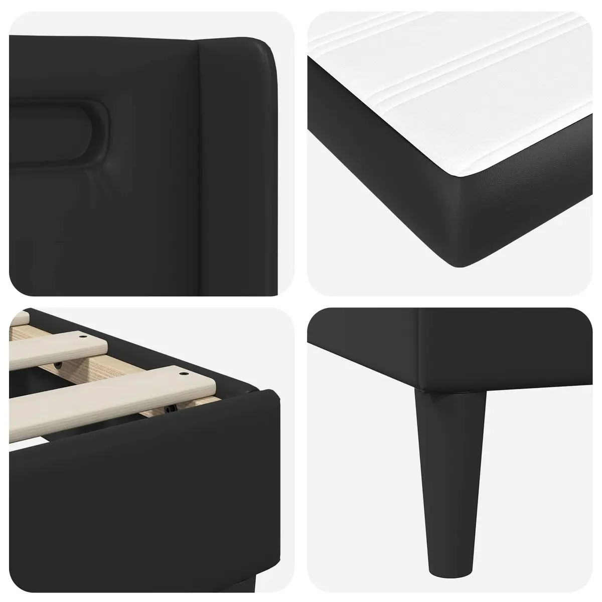 Black Bed Frame with Mattress 90 x 190 cm Faux Leather Pocketed Coil with LED Lighting and USB Ports