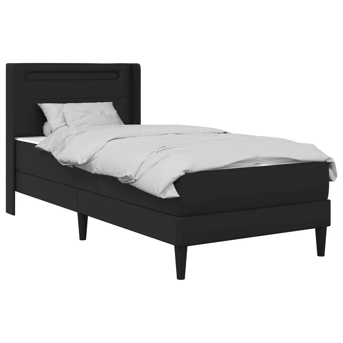 Black Bed Frame with Mattress 90 x 190 cm Faux Leather Pocketed Coil with LED Lighting and USB Ports