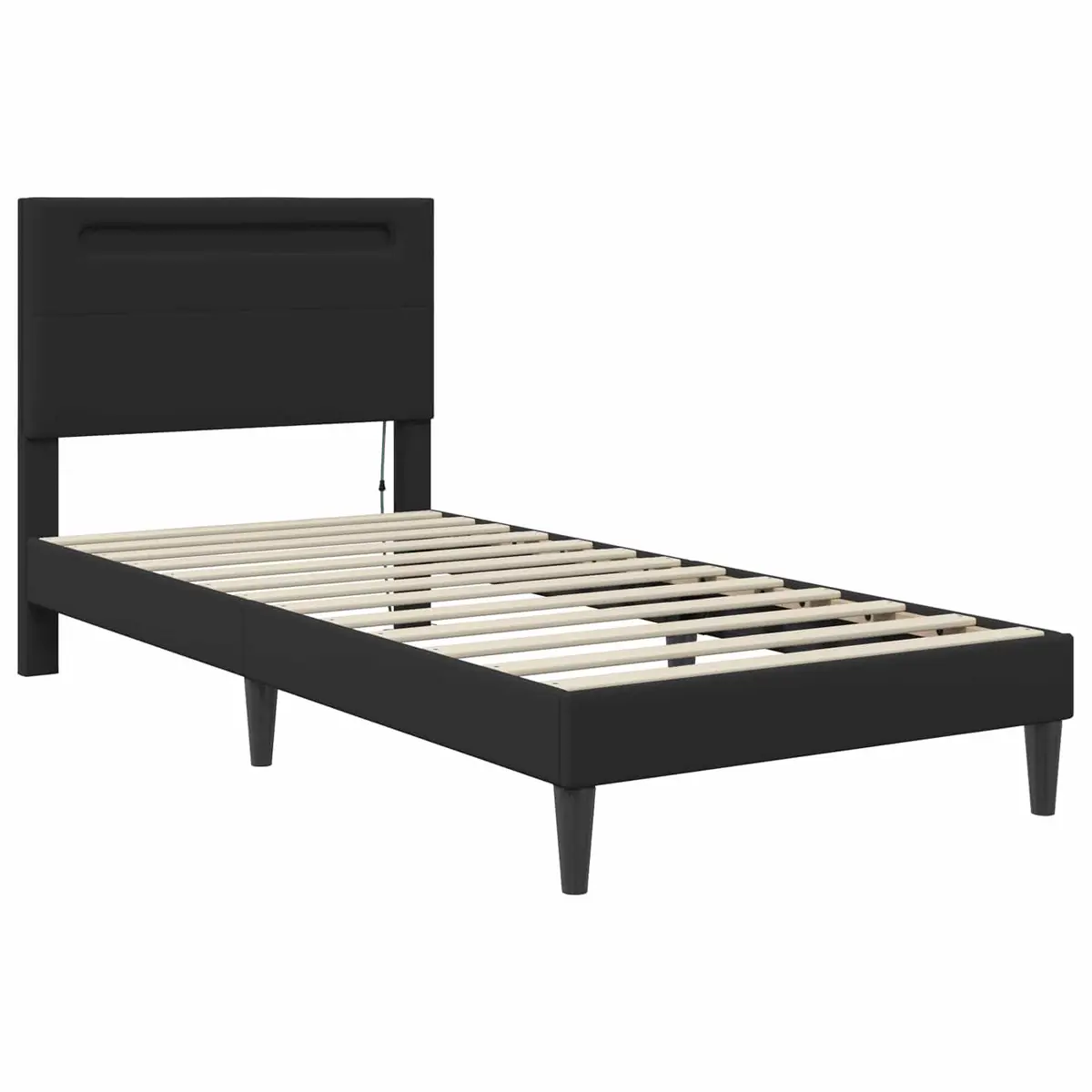 Bed Frame Black 90 x 190 cm Faux Leather Headboard with LED Strip Lights and Storage