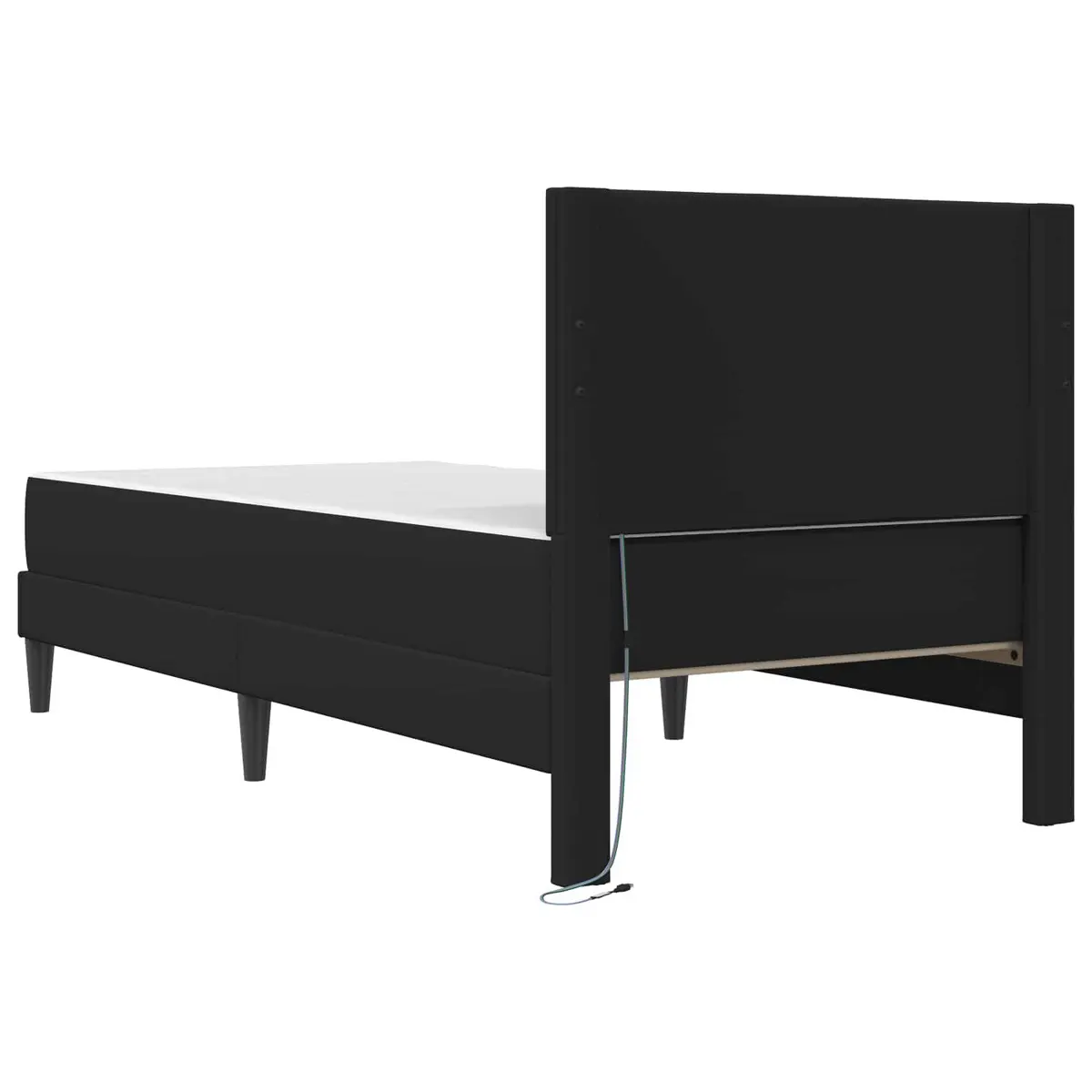 Bed Frame Black 90 x 190 cm Faux Leather Headboard with LED Strip Lights and Storage