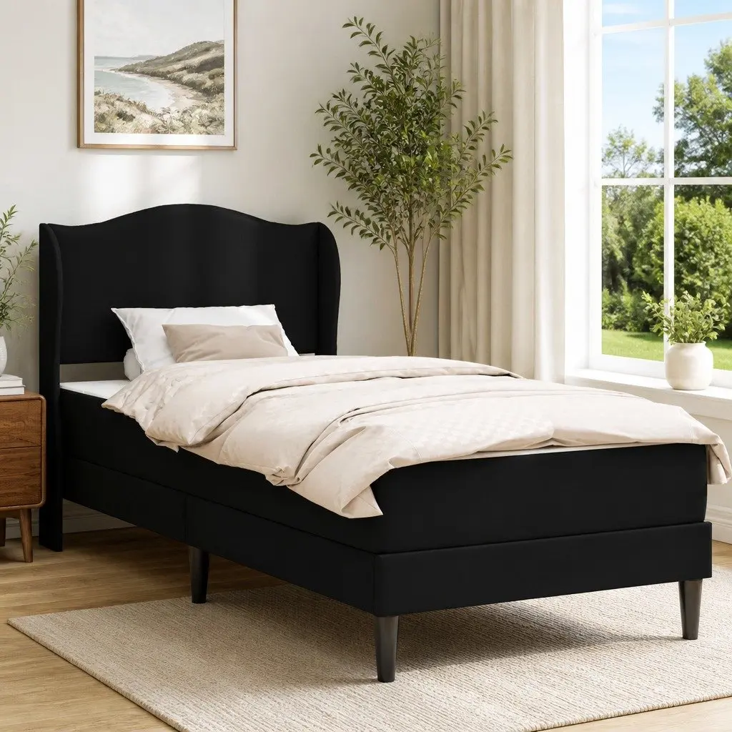 Bed Frame Modern Padded Headboard 90x190cm Black Faux Leather Storage