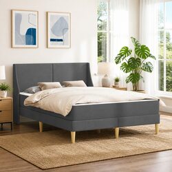 Warm Dark Grey Bed Frame with Integrated Mattress 137 x 190 cm
