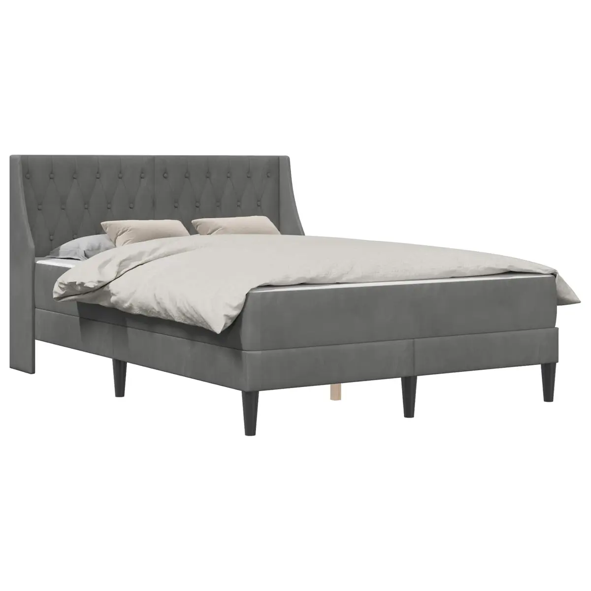 Bed Frame with Mattress Grey 137 x 190 cm Velvet Upholstered Modern