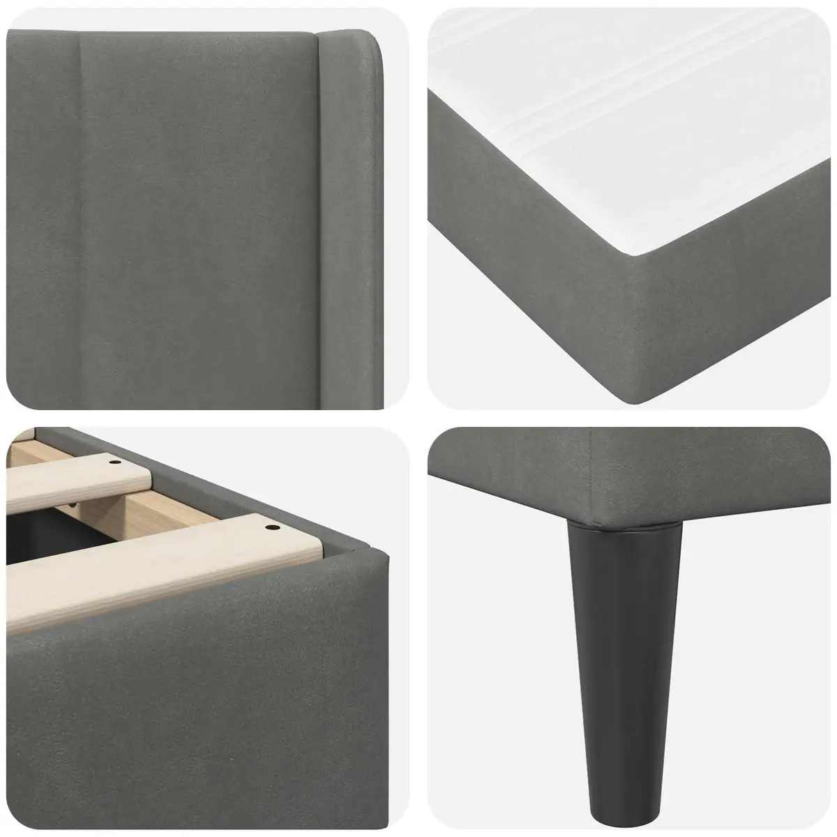Bed Frame with Mattress Dark Grey 137 x 190 cm Velvet