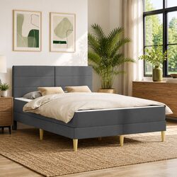 Dark Grey Fabric Bed Frame with Mattress 137 x 190 cm