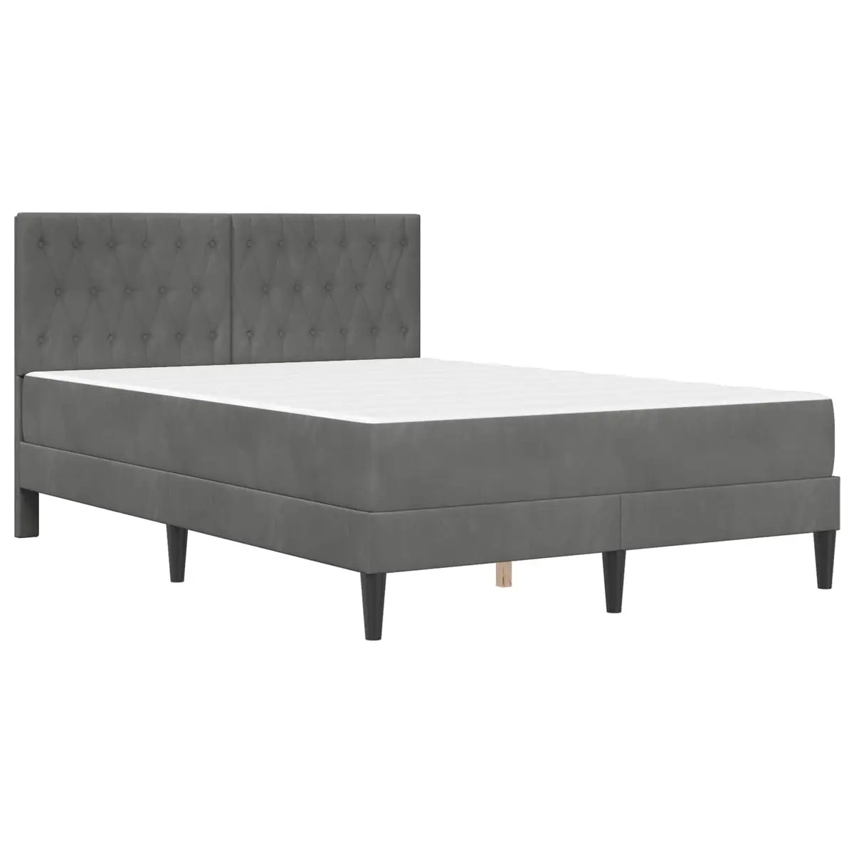 Bed Frame with Mattress Dark Grey 137 x 190 cm Velvet Upholstered Modern Bedroom