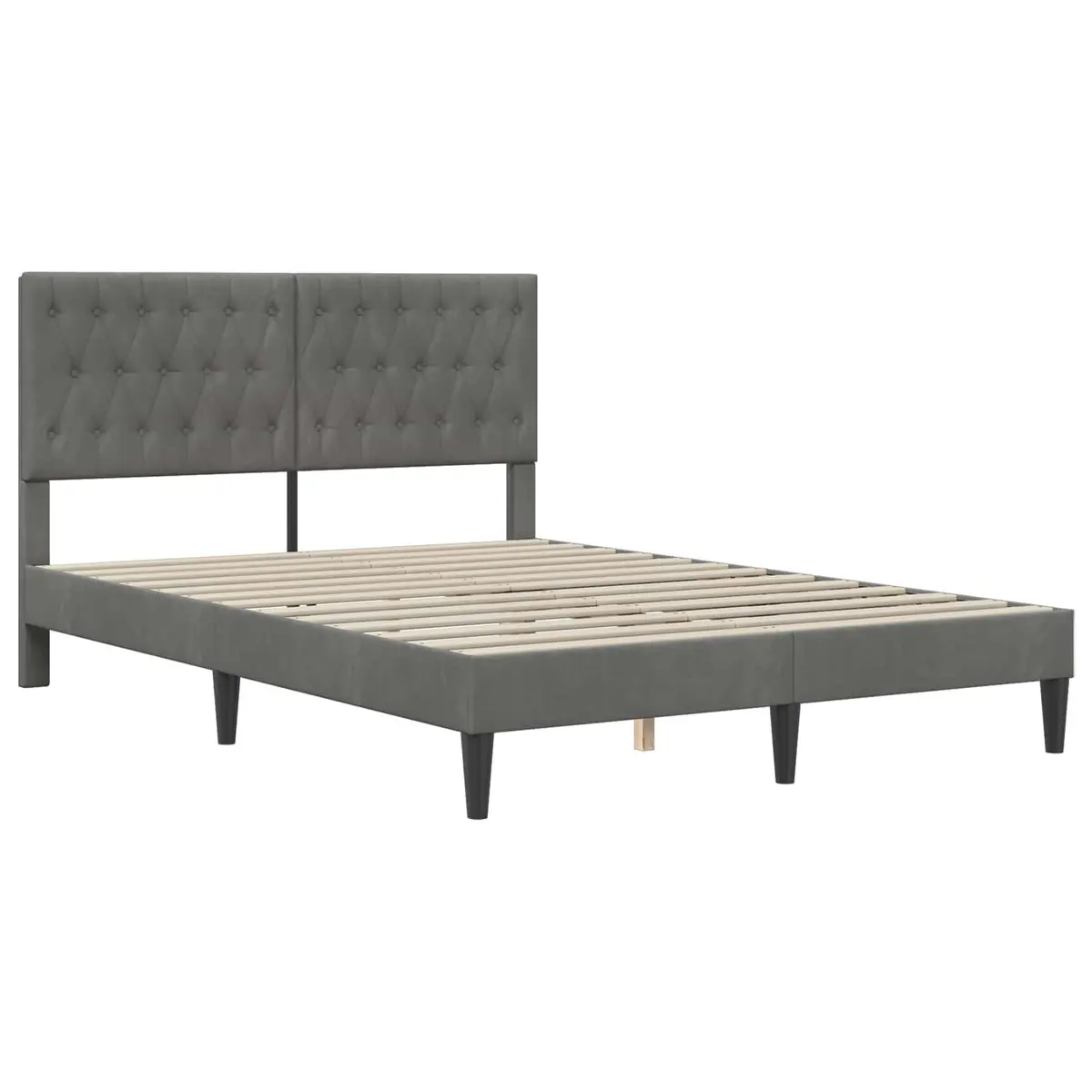 Bed Frame with Mattress Dark Grey 137 x 190 cm Velvet Upholstered Modern Bedroom