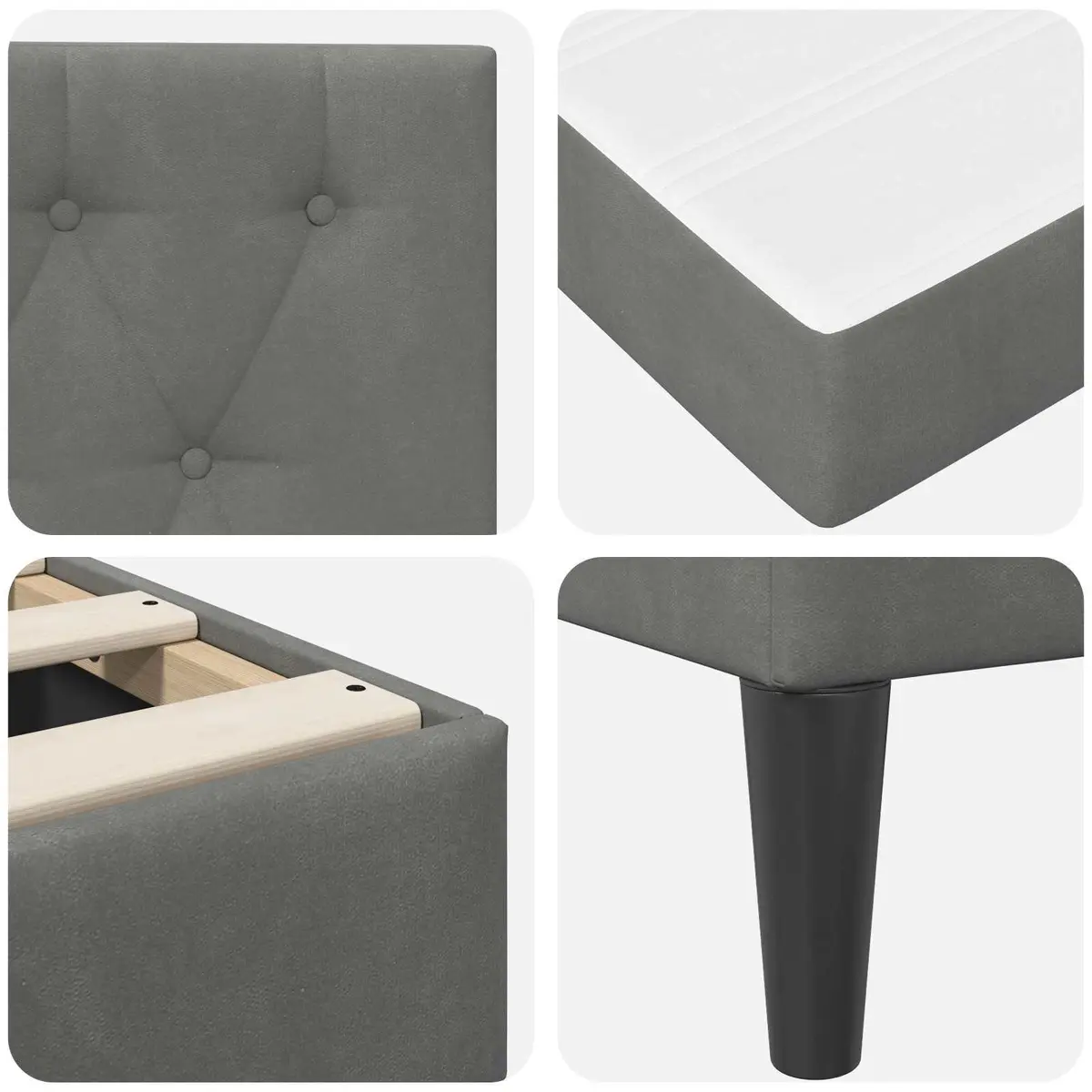 Bed Frame with Mattress Dark Grey 137 x 190 cm Velvet Upholstered Modern Bedroom