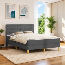 Upholstered Bed Frame with Mattress in Dark Grey 137 x 190 cm
