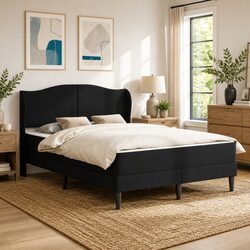 Stylish Black Bed Frame with Padded Headboard 137 x 190 cm