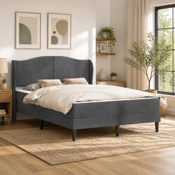 Dark Grey Bed Frame with Headboard 137 x 190 cm