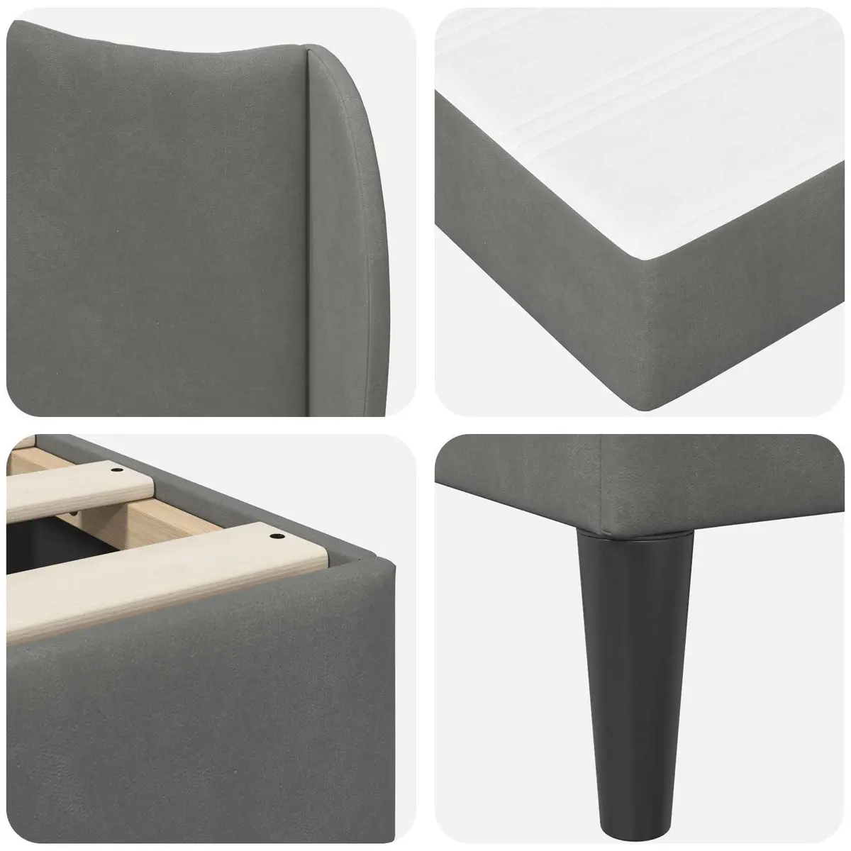 Bed Frame with Headboard Dark Grey 137 x 190 cm Modern Plywood Slats Velvet