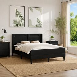 Inviting Black Bed Frame with Mattress and LED Lights