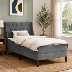 Comfortable Grey Velvet Bed Frame with Mattress