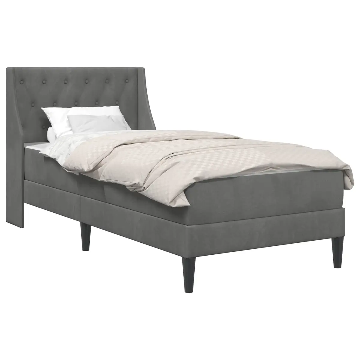 Grey Velvet Bed Frame with Integrated Mattress Modern 107 x 203 cm Plywood