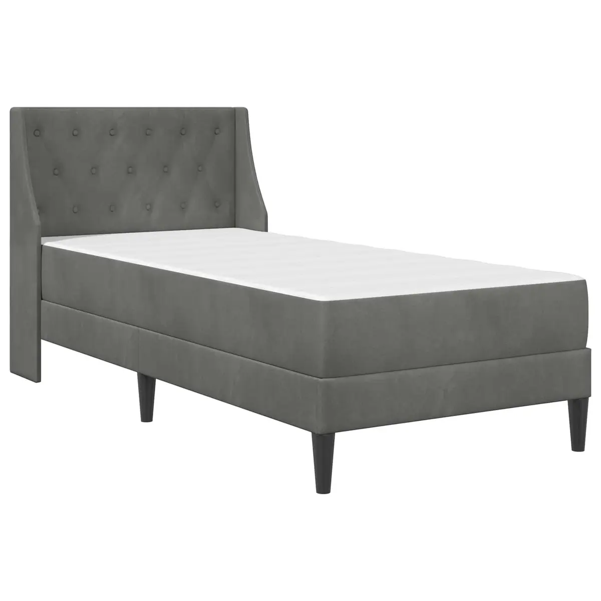 Grey Velvet Bed Frame with Integrated Mattress Modern 107 x 203 cm Plywood