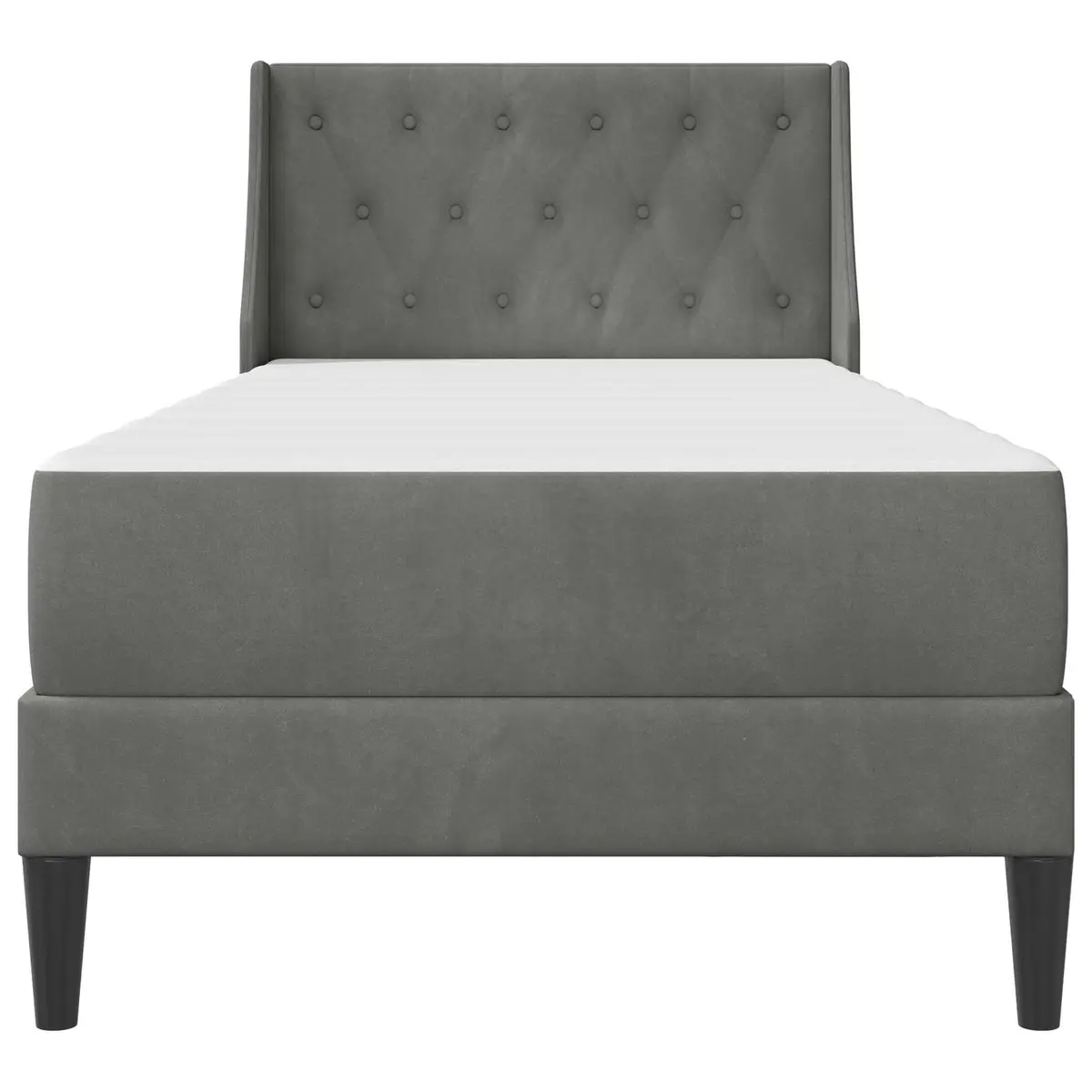 Grey Velvet Bed Frame with Integrated Mattress Modern 107 x 203 cm Plywood