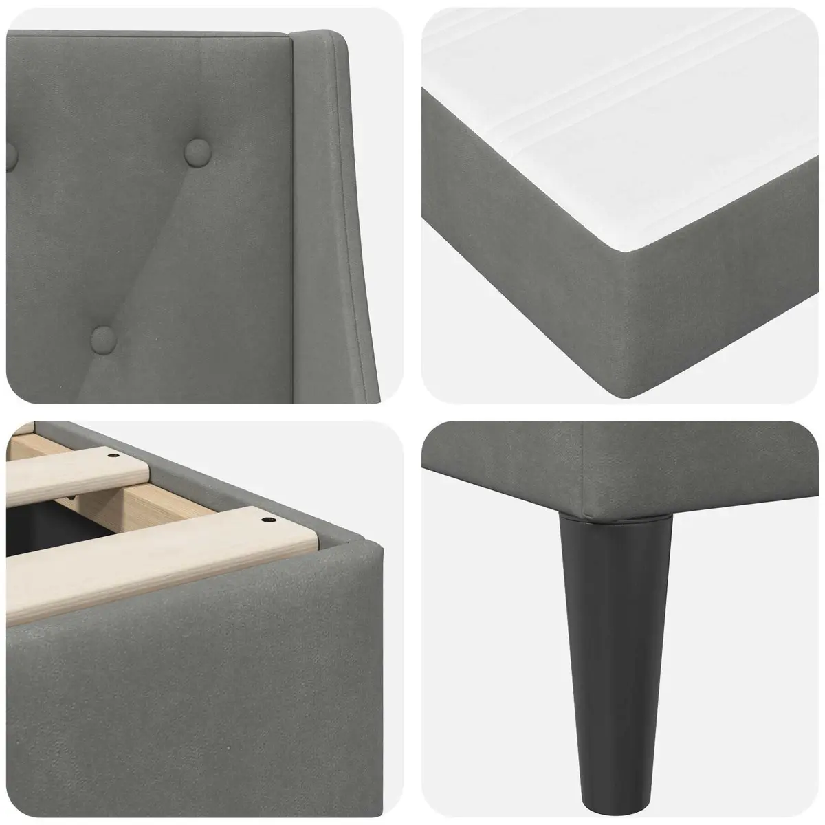 Grey Velvet Bed Frame with Integrated Mattress Modern 107 x 203 cm Plywood